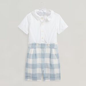 NWT Ralph Lauren Baby Cotton Shirt & Gingham Linen Short Set Baby Boy